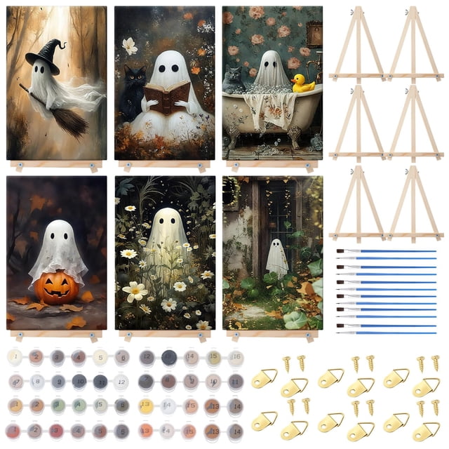Kit de Pintura por Números YooNotee Fantasmas 6 Piezas 30x20 cm Halloween