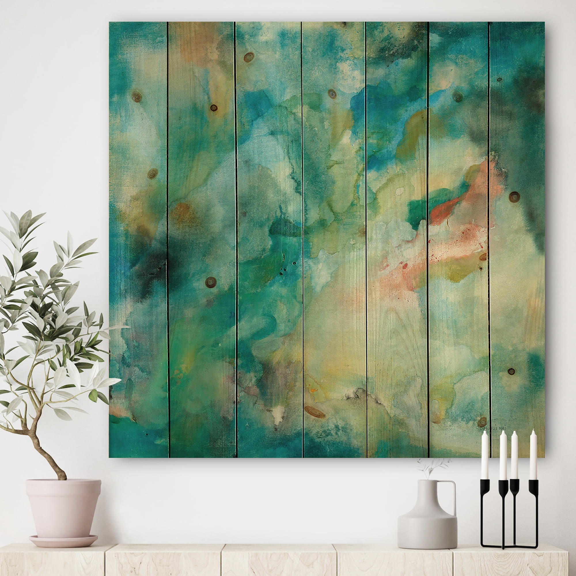 Designart 'Fractal Blue Interstellar' Contemporary Print on Natural Pine Wood