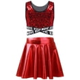 thumbnail image 2 of TiaoBug Kids Girls Cheerleading Jazz Dance Outfits Sequins Sleeveless Crop Tops and Skirts Set Red 6, 2 of 3