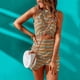 thumbnail image 2 of Vestido cruzado ahuecado con estampado colorido, cuello redondo, sin mangas, ajustado con envoltura torcida para mujer, 2 of 5