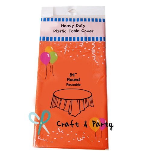 Photo 1 of **IS PURPLE** (12-pack) Heavy Duty Plastic Table Covers Tablecloth (Reusable) (Round 84, ORANGE)