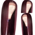 thumbnail image 6 of Teissuly Front Lace Wig Wine Red Long Straight Hair Chemical Fiber Wig, 6 of 9