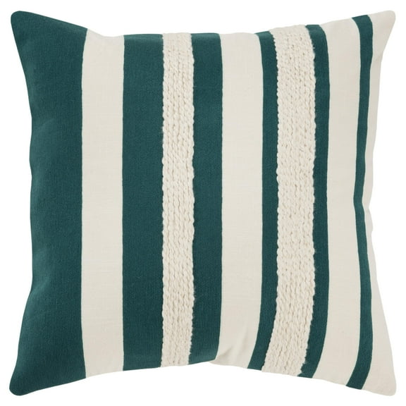 Rizzy Home Natural/Teal 20"X20" Stripe Woven Poly Filled Throw Pillow