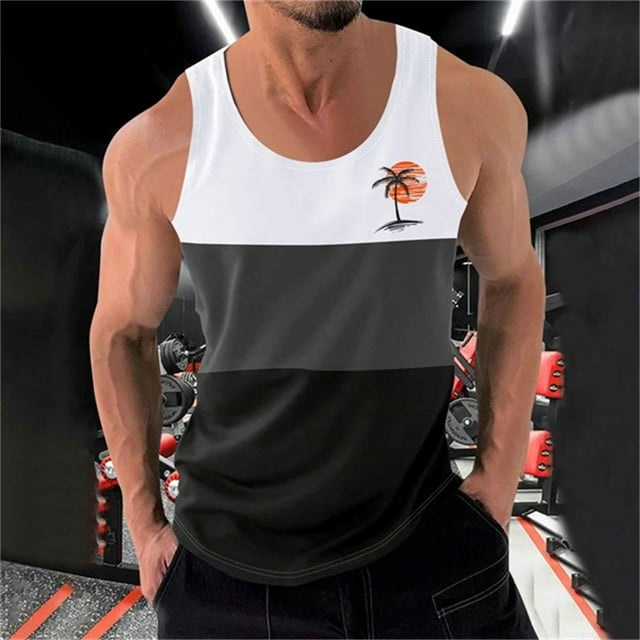 Débardeur pour Hommes, Mode Décontractée Patchwork Imprimé Pull Col Rond Débardeurs de Sport