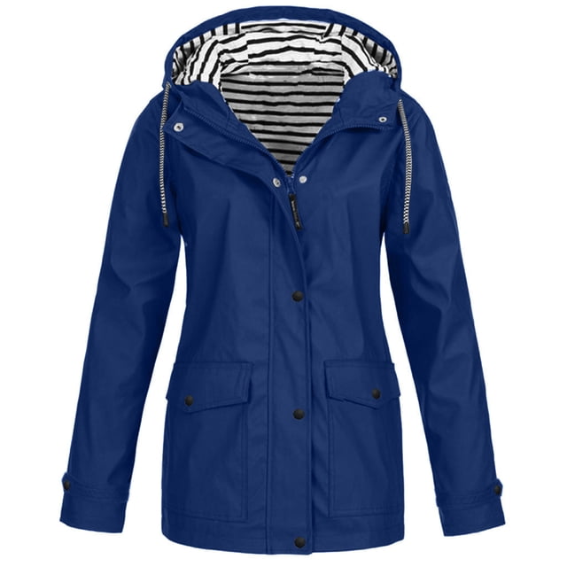 Jackets Women Solid Rain Jacket Outdoor Plus Size Waterproof Hooded Raincoat Windproof Womens Spring Jacket on Clearance