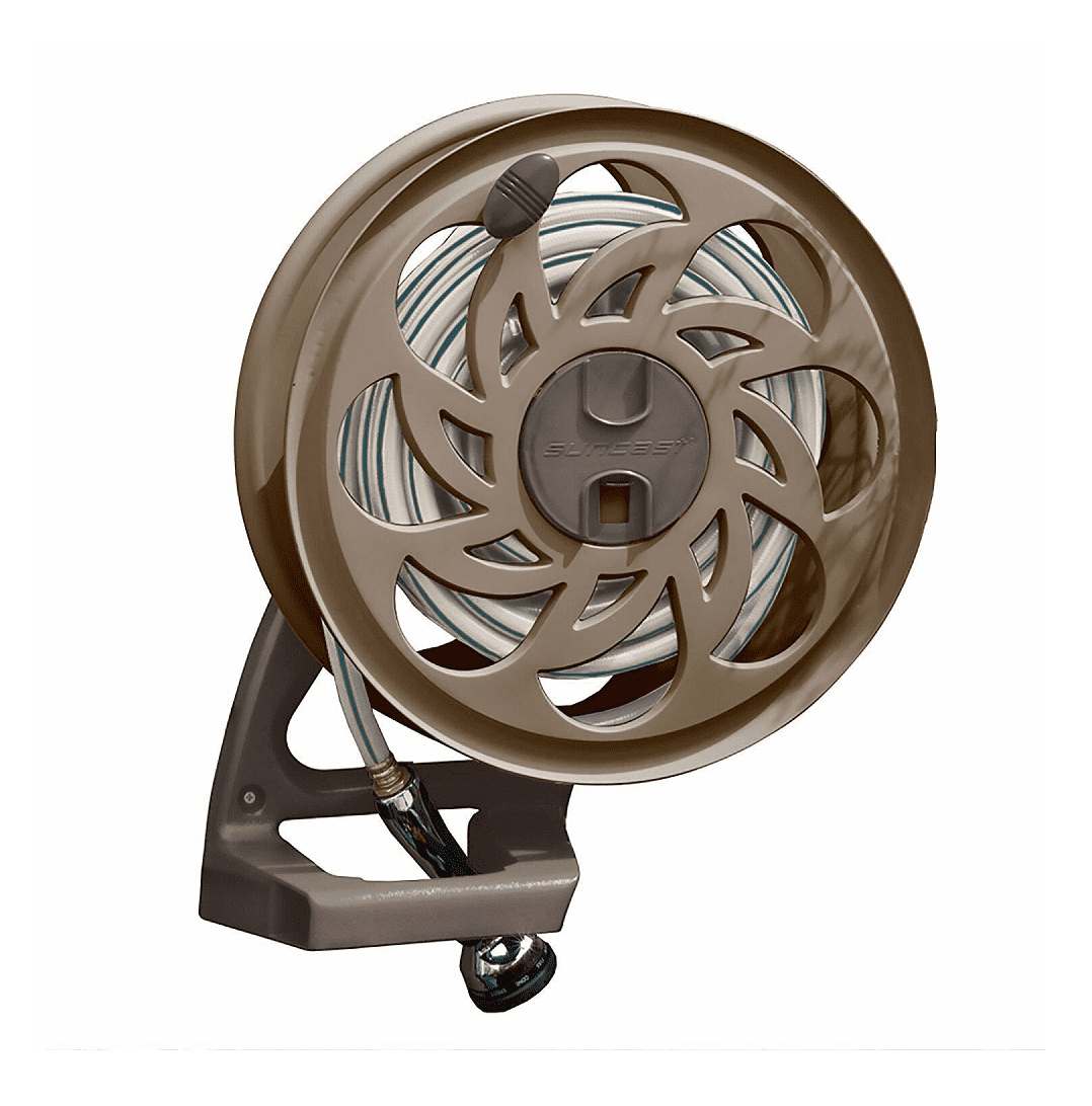 Suncast Wall Mounted Side Tracker Garden Hose Reel with Guide 125 Foot