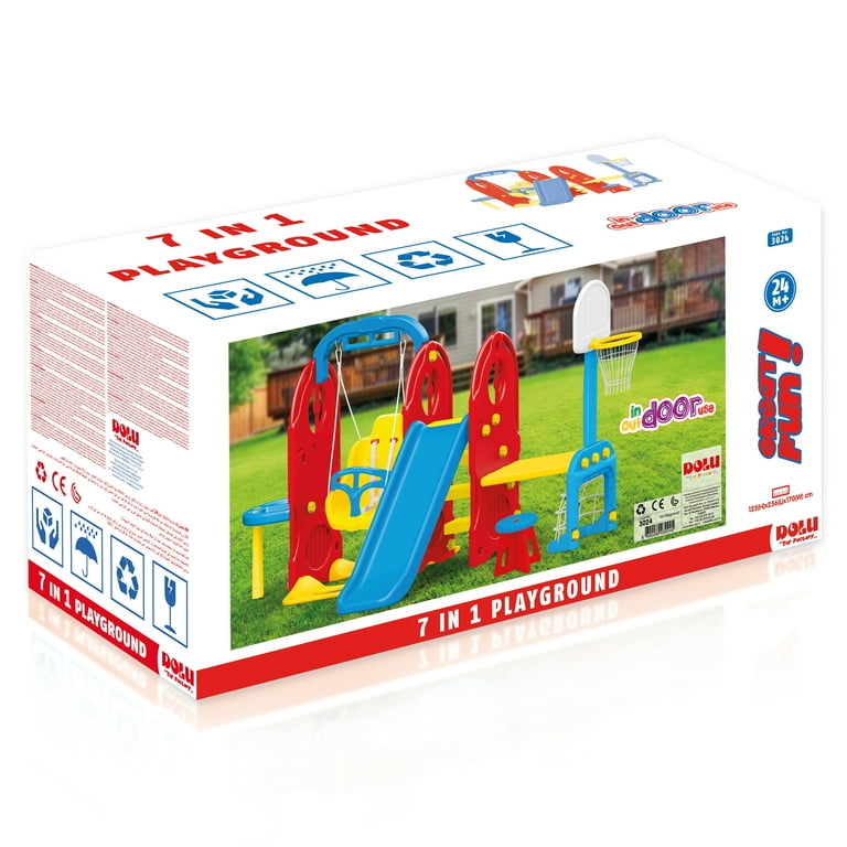 DOLU, Backyard Playground, 7-In-1, Red, Kids Swing and Slide Set