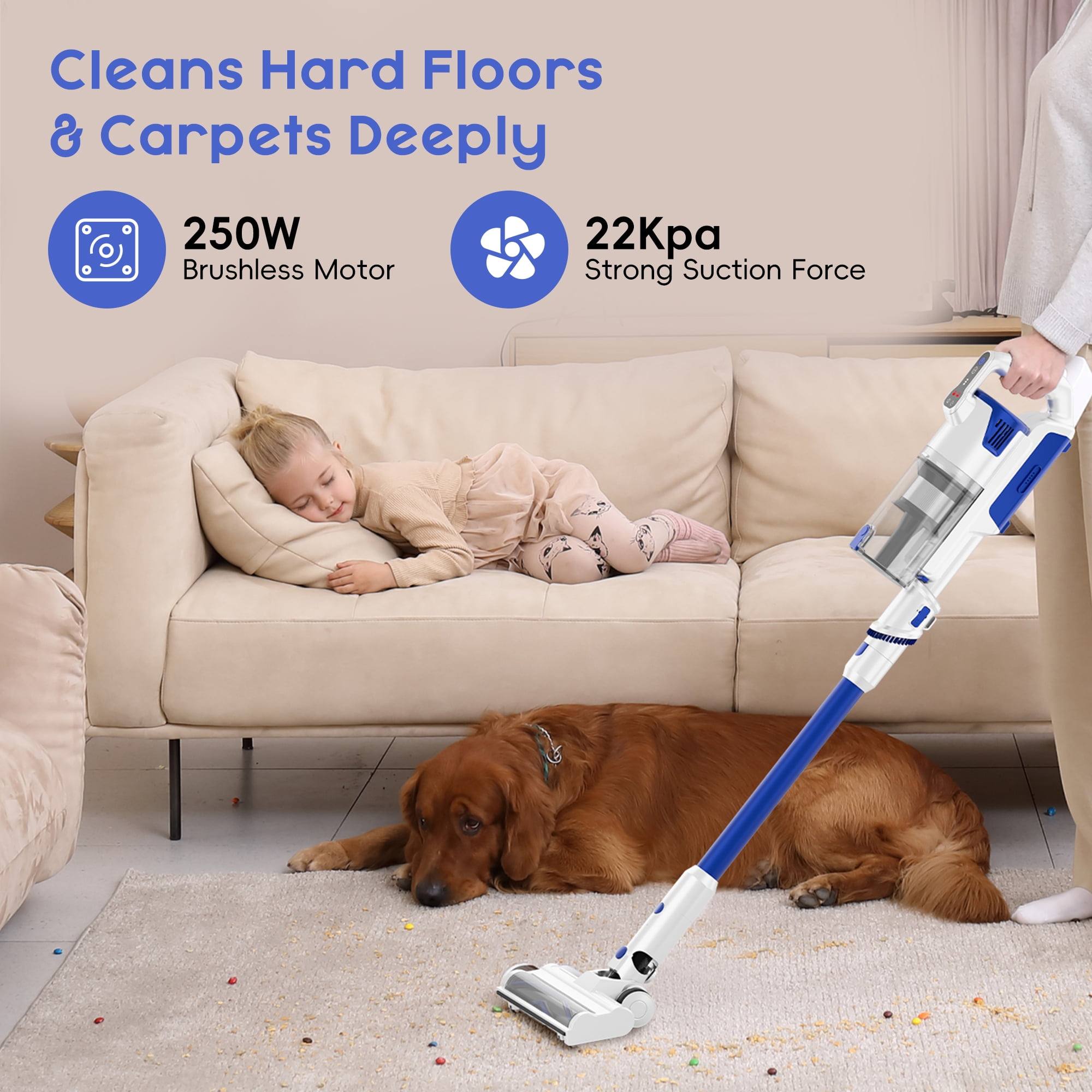 WHALLULTRA Stick Cordless Vacuum Cleaner with Brushless Motor & 2500mAh Battery, Rechargeable Cordless Vacuum for Home Carpet and Hard Floor