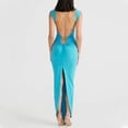 thumbnail image 6 of Women's Sexy Neon Asymmetrical Spaghetti Strap Dress Deep V-Neck Sleeveless Bodycon Midi Club Dress, 6 of 6