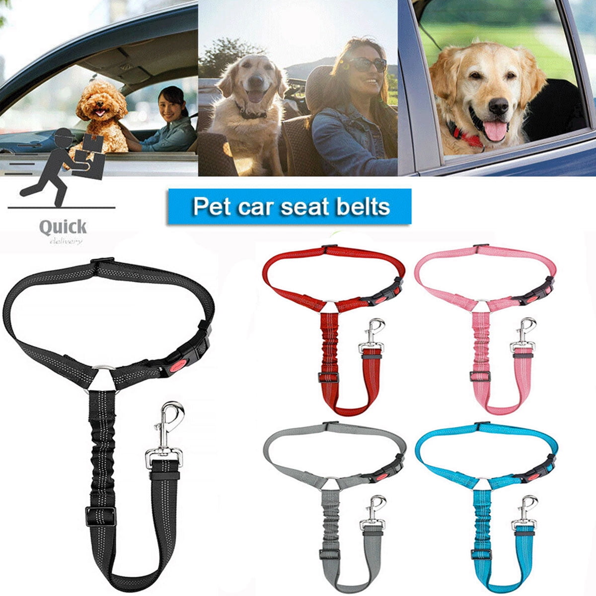 Dog Cat Safety Seat Belt Strap, Car Headrest Restraint Adjustable Nylon