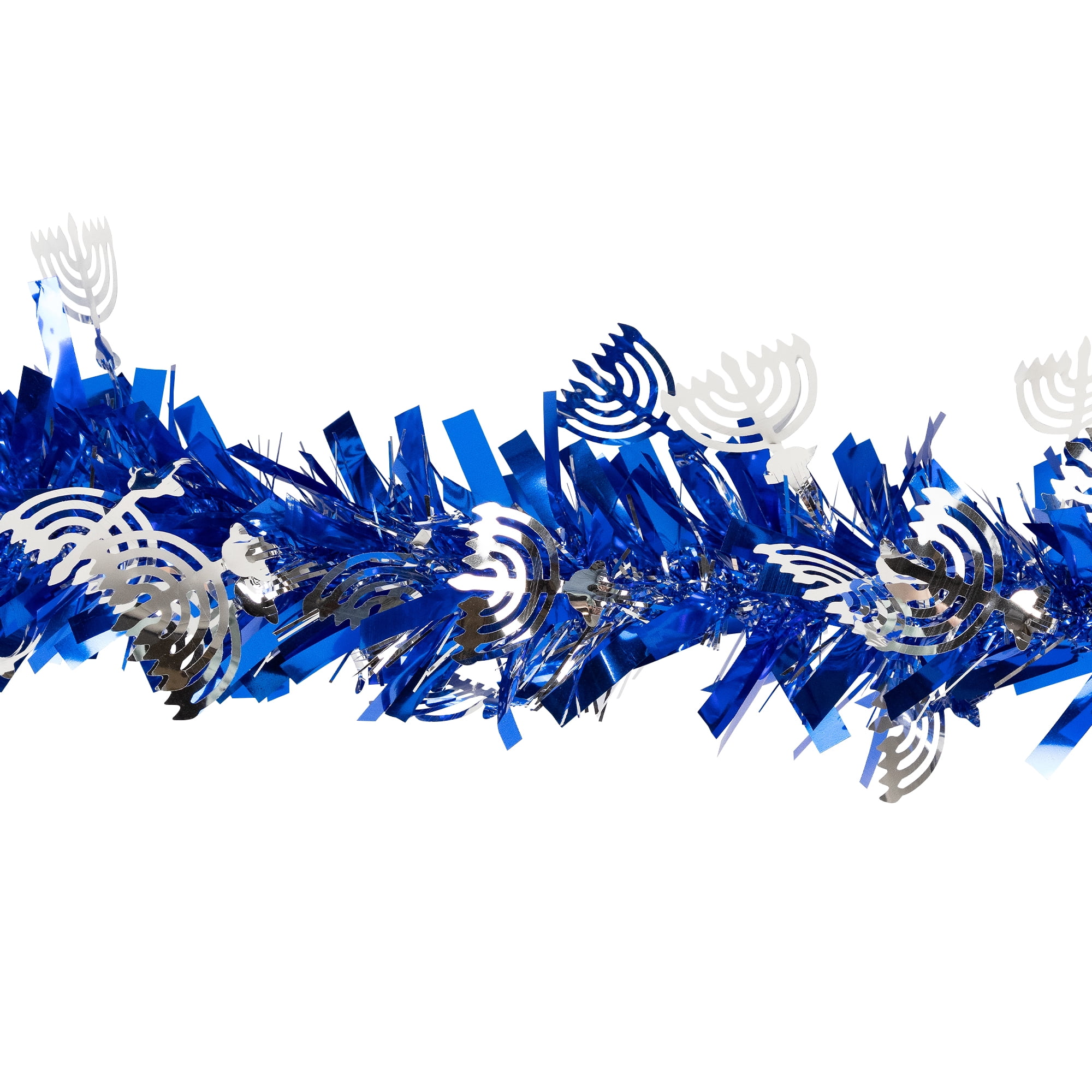 Star of David Hanukkah Tinsel Garland - 50' x 3.5" - Blue & Silver - Unlit