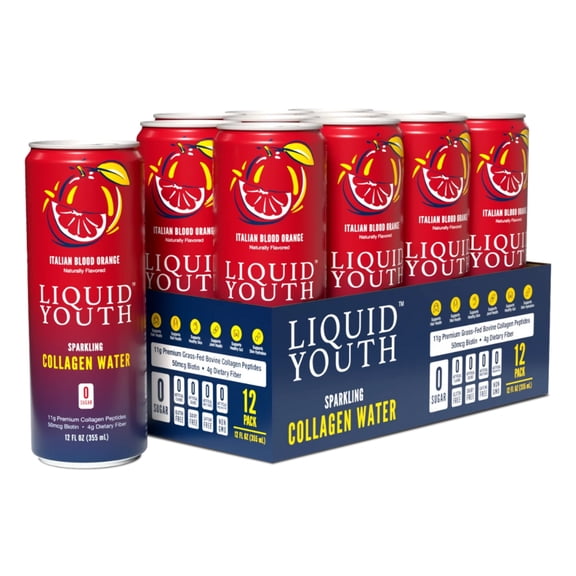 Liquid Youth Sparkling Collagen Water - 12 cans, Italian Blood Orange