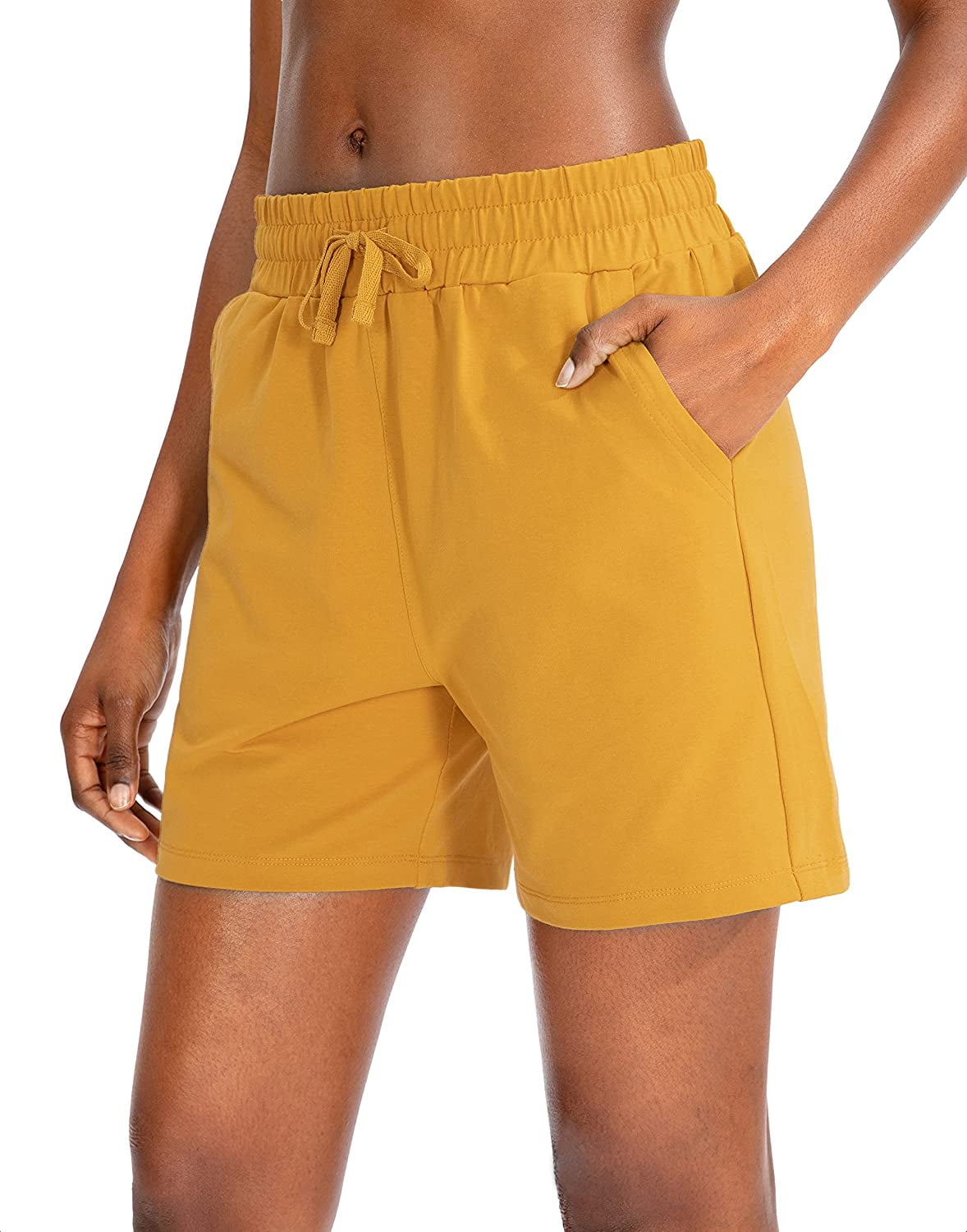 SANTINY Women's Cotton Shorts 5'' Lounge Yoga Shorts Jersey Sweat