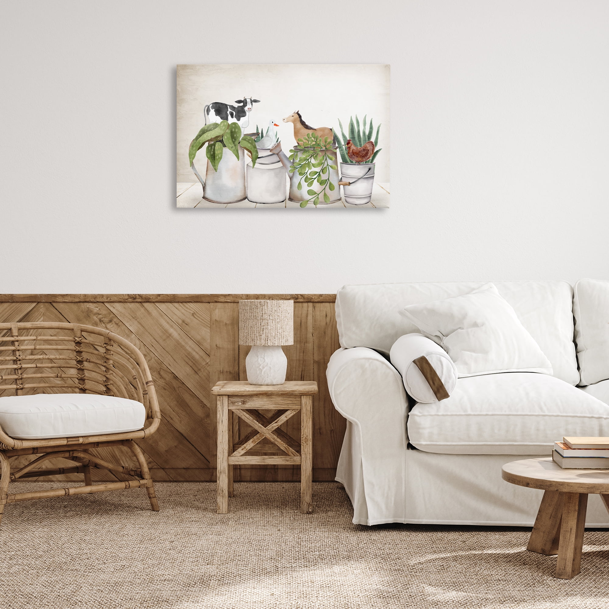 Stupell Industries Tin Farm Animal Plants Botanical & Floral Painting Gallery Wrapped Canvas Art Print Wall Art, 30 x 20