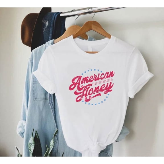 Unisex American Honey Retro 4Th Of July T-Shirt Cotton Graphic Tee-All Size S-5Xl