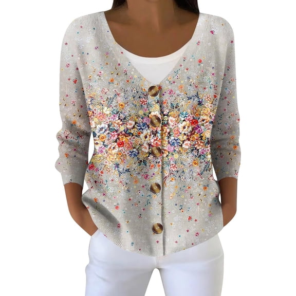 Kaondbfi Women's Cardigan, Cardigan Sweaters for Women Casual Button Down V Neck Knit Cardigans Sweater Fall Print Long Sleeve Clothe Winter Coat for Women