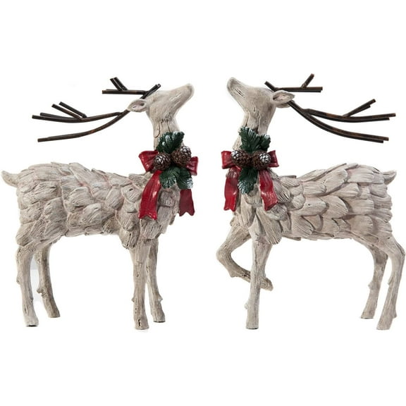 Resin Holiday Figurine Decorative Christmas Deer Tabletop Statue Decor, 2 Pack