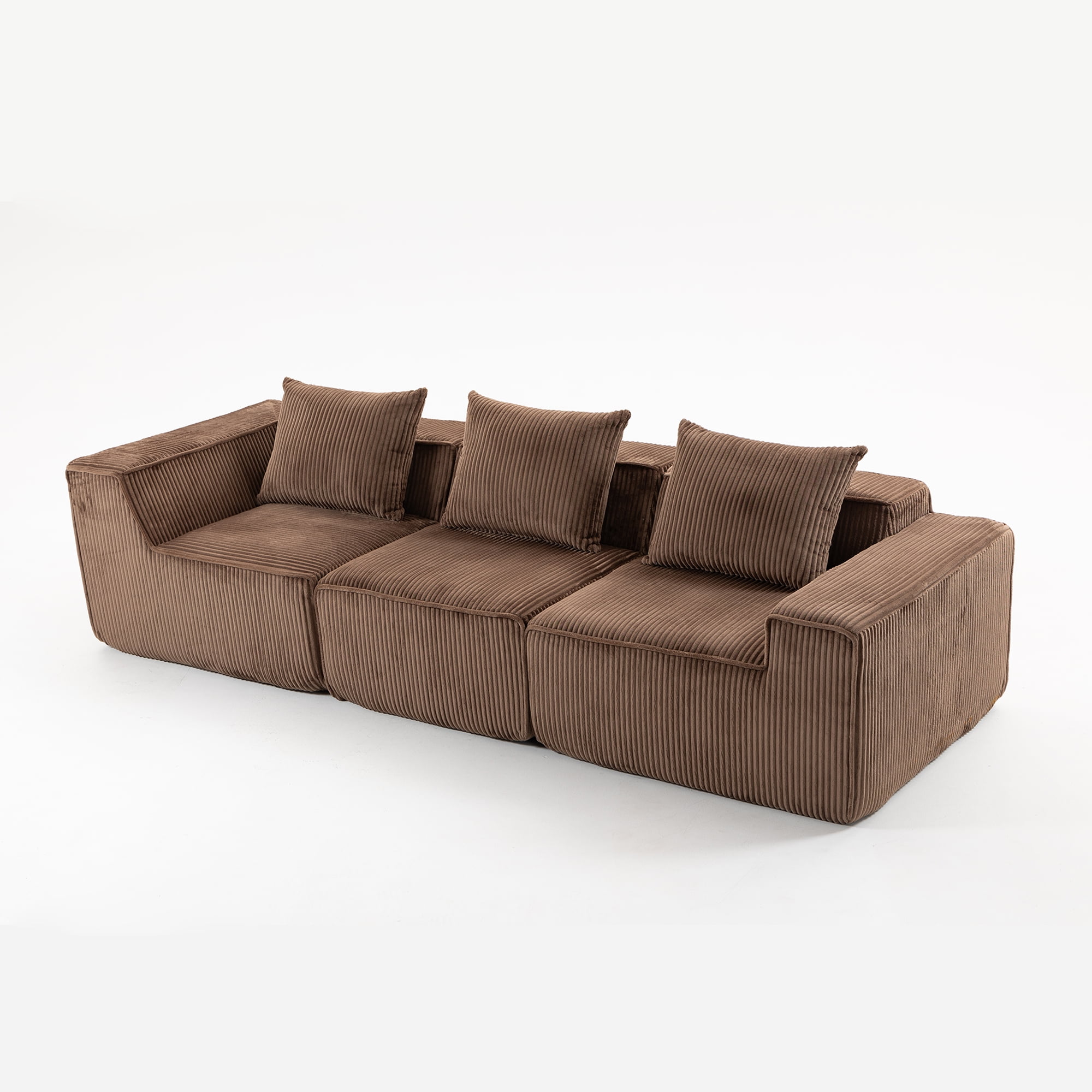 Demi Bonn 111" Modular Sectional Sofa Couchesk, Corduroy 3 Seat Couch Memory Foam Couches for Living Room, Cloud Couch, Brown