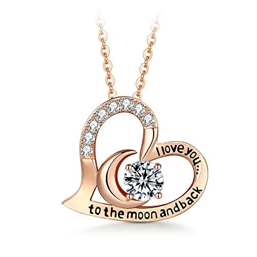 MayLove Mom I Love You to the Moon and Back Necklace Pendant Family Member Gift Moon Chain Jewelry