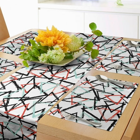 

Grunge Table Runner & Placemats Abstract Triangles with Vintage Inspirations Paint Illustration Set for Dining Table Decor Placemat 4 pcs + Runner 14 x90 Mint Green Vermilion by Ambesonne