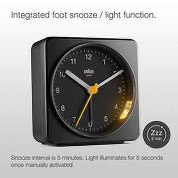 Braun BC03B: Stylish Black Alarm Clock with Snooze, Light, and Quiet Quartz Sweeping Movement