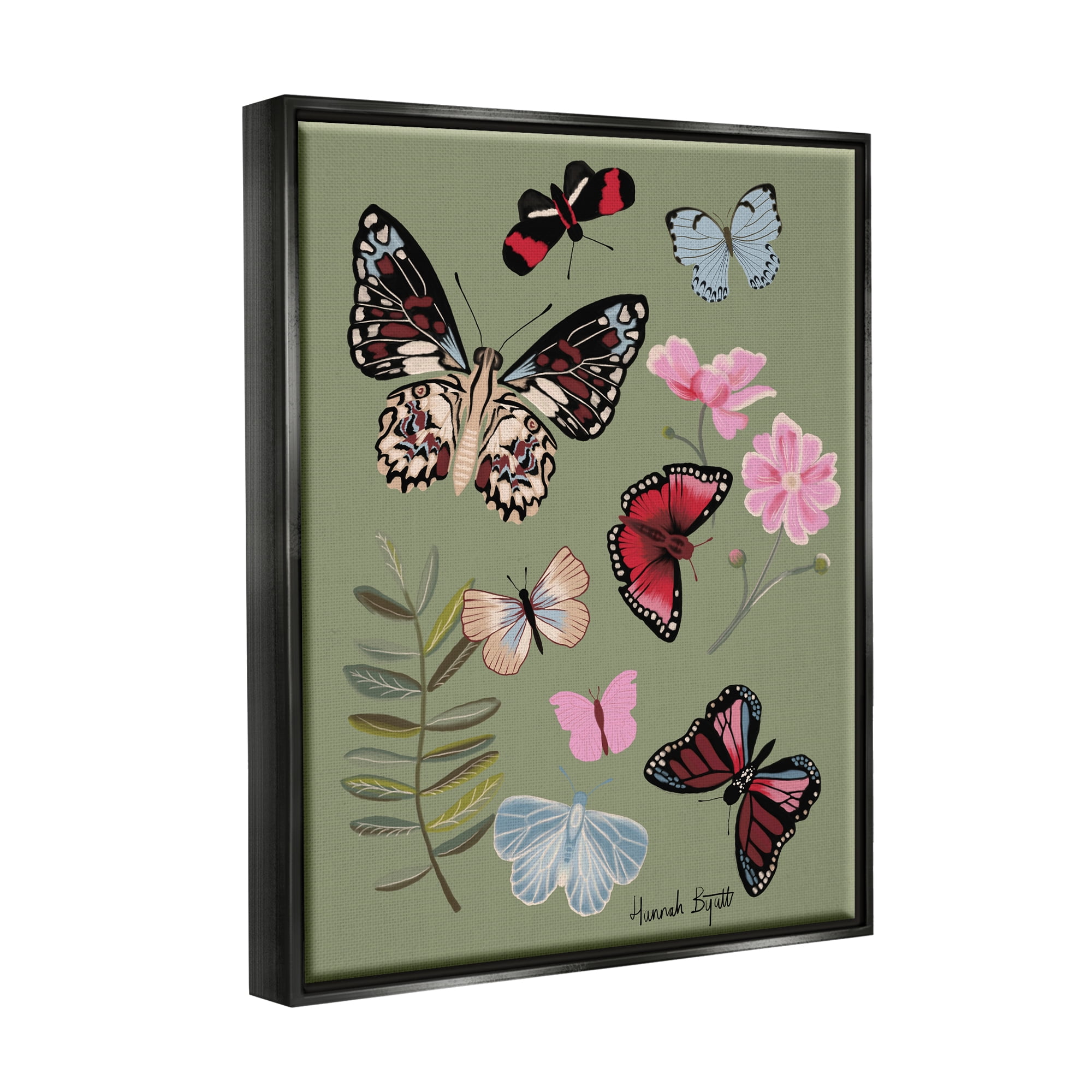 Stupell Industries Butterflies & Woodland Herbs Animals & Insects Painting Black Floater Framed Art Print Wall Art, 17 x 21
