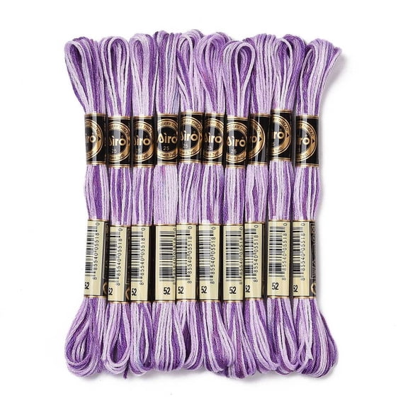 1 bag 10 Skeins 6-Ply Polyester Embroidery Floss Cross Stitch Threads Segment Dyed Medium Purple 0.5mm 8.75 Yards(8m)/skein