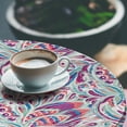 thumbnail image 3 of Ambesonne Abstract Boho Fitted Round Tablecloth, Vintage Leafy Motif, 56"- 60" Diameter, Almond Green Magenta, 3 of 5