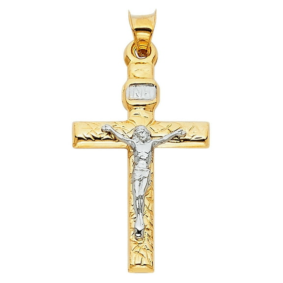 14K Two Tone Gold Crucifix Cross Religious Pendant for Chain Necklace | Jewelry Gift for Men Women | 31 x 20 MM | 0.9 grams