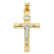 14K Two Tone Gold Crucifix Cross Religious Pendant for Chain Necklace | Jewelry Gift for Men Women | 31 x 20 MM | 0.9 grams