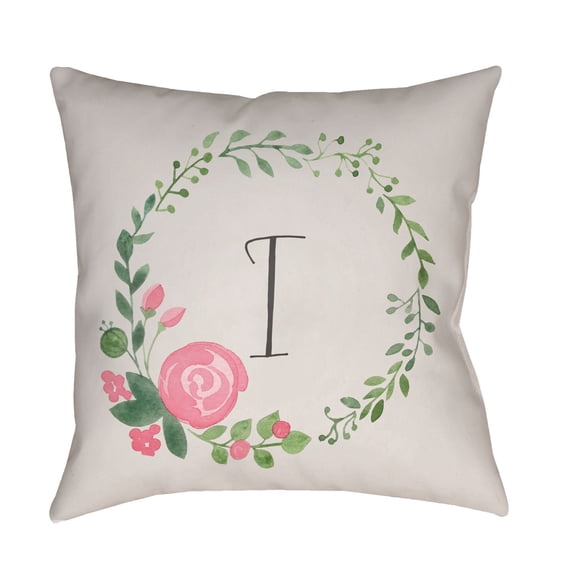 Surya Initials II In Flower Wreath Outdoor Pillow