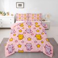 thumbnail image 2 of jejeloiu Pink Star Cat Polka Dot Full Size Comforter Sets Kids,Lovely Kitten Print Bedding Sets,Reversible,3 Pieces, 2 of 8