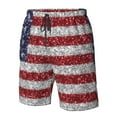 thumbnail image 4 of Balery America Flag Glitter Traje de Baño Estilo Hawaiano para Hombre, Shorts de Secado Rápido con Bolsillos-Large, 4 of 6