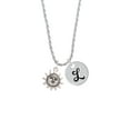 thumbnail image 2 of Delight Jewelry Silvertone Sun Face with Beaded Edging Silvertone Script Initial Disc - L - Charm Necklace, 20"+3", 2 of 4