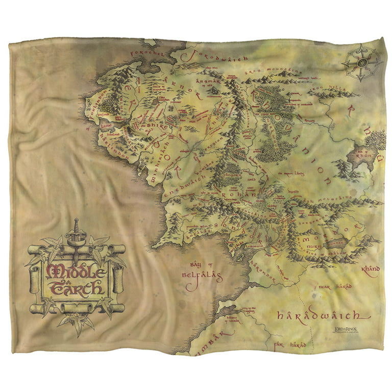 The Lord of The Rings Blanket, 50'x60' Map of Middle Earth Silky Touch  Sherpa Back Super Soft Throw Blanket 