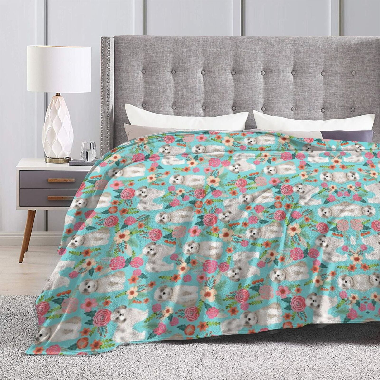 Wijzvio Shih Tzu Dogs Lovers Flower Floral Throw Blanket Soft Fuzzy Fleece Blanket For Couch Bed Living Room Decoration 50"X40"