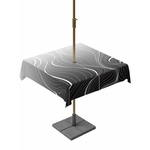 Outdoor Tablecloth with Umbrella Hole, Black Geometric Spillproof Waterproof Outdoor Table Cover, Modern White Stripe Abstract Distortion Art Patio Tablecloths for Party/Garden/Picnic, Square 54"x54"