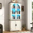 thumbnail image 5 of 75" Tall Pantry Cabinet with 2 Arch Glass Doors & LED Lights, Farmhouse Kitchen Storage Cupboard Display Cabinet Bookcase with Adjustable Shelves for Home Office, 5 of 10