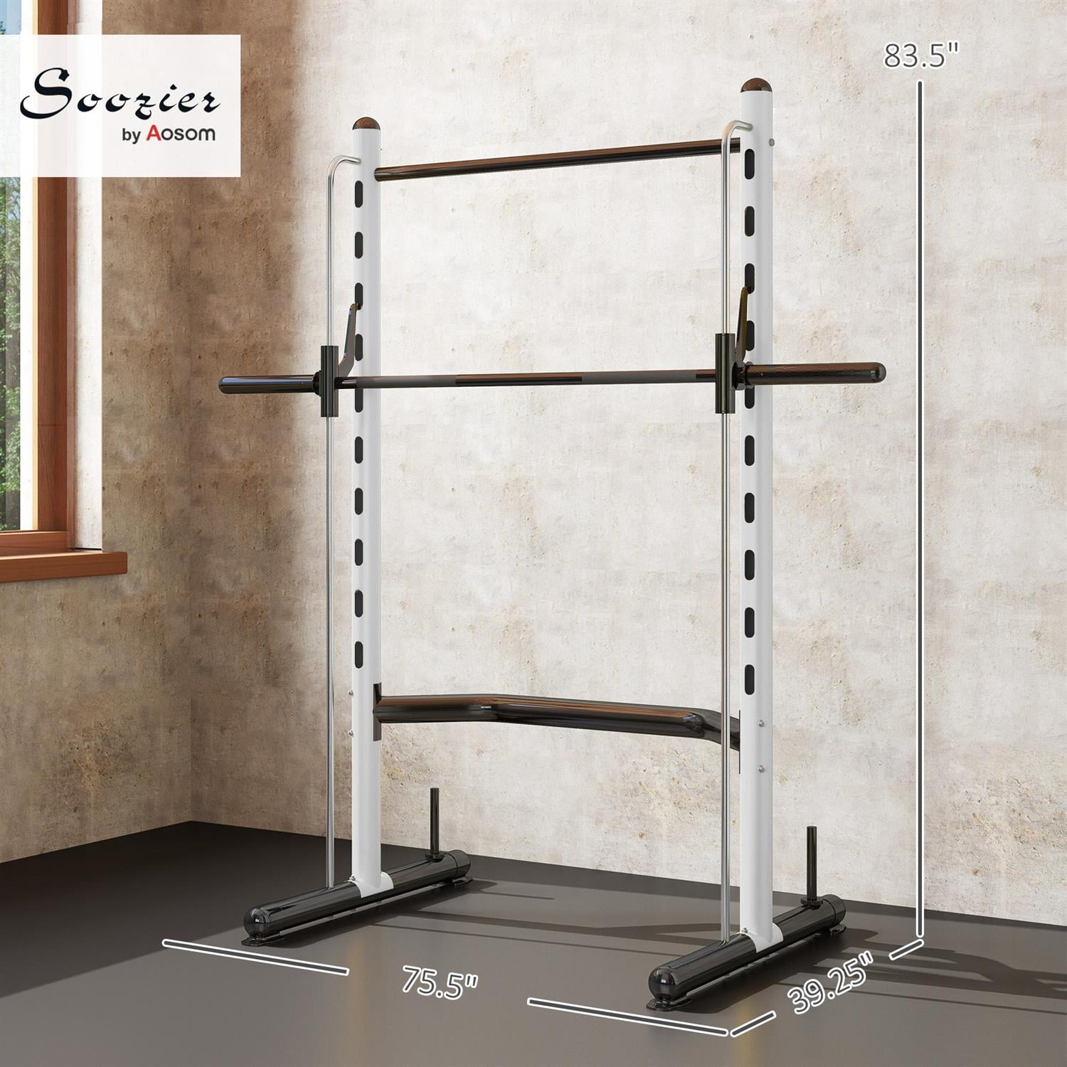 Demifill Multi-Function Weight Lifting Half Rack - White, Squat Rack with Pull-Up Bar & Barbell, Adjustable Bench Press Compatible