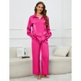 thumbnail image 3 of Women's Button Down Long Sleeve Nightwear Satin Loungewear Comfy Boyfriend Pajama Sets, 3 of 5