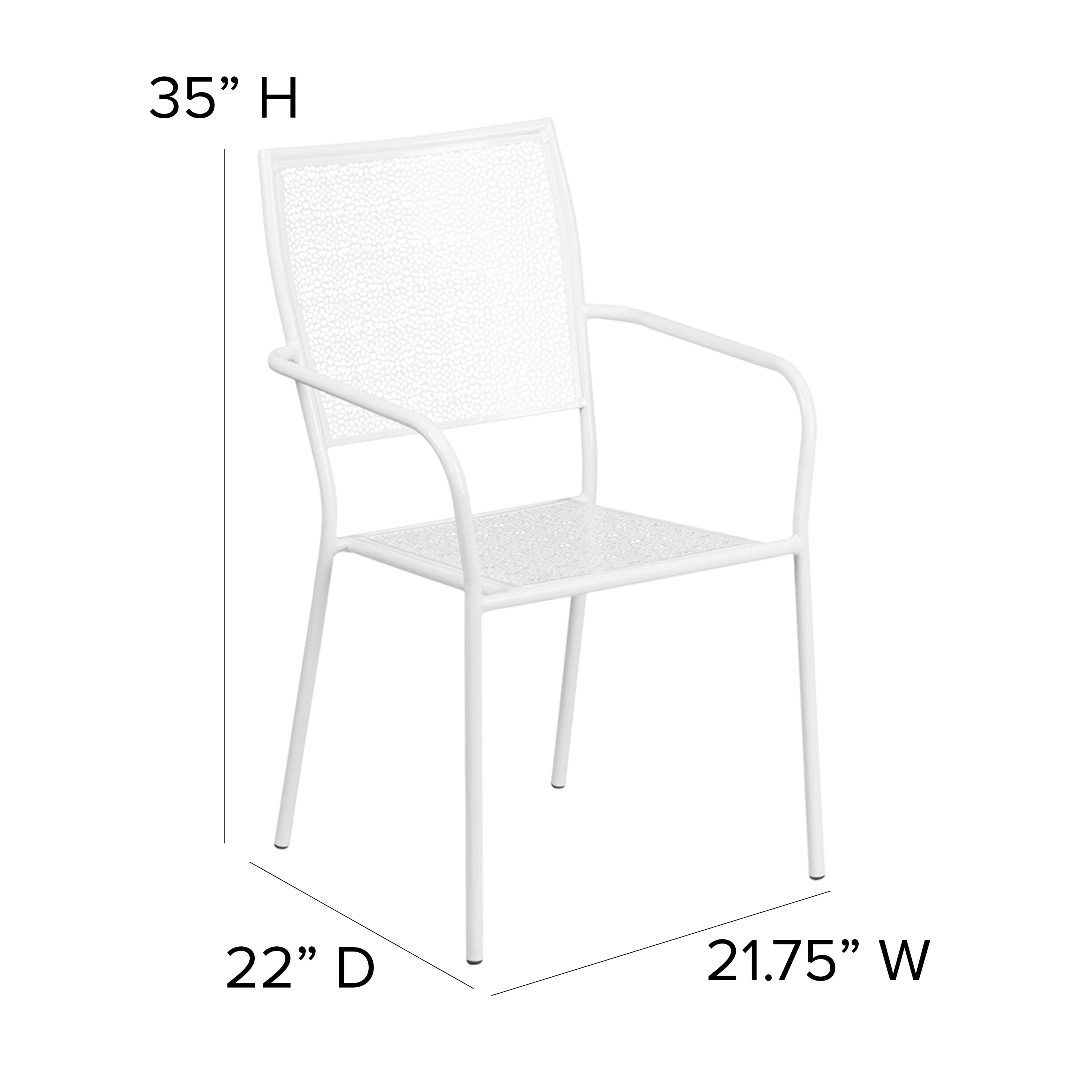 Flash Furniture Commercial Grade White Indoor-Outdoor Steel Patio Arm Chair with Square Back