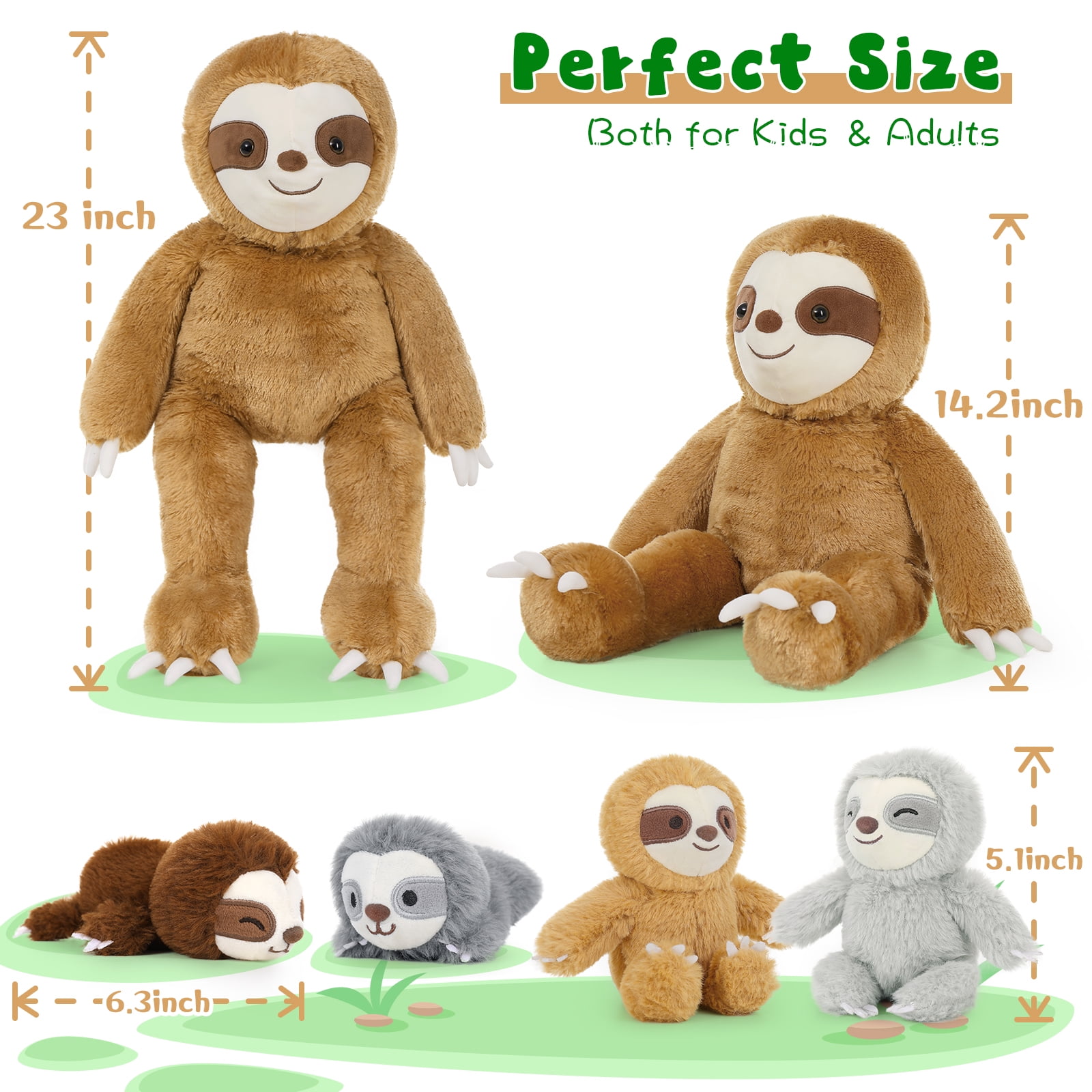 Muiteiur 5 Pcs Sloth Stuffed Animal 23'' Sloth Plush with 4 Babies Plush Toy