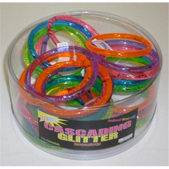 Nu-Image International BA-324 Cascading Glitter Neon Bracelets, 12 Set