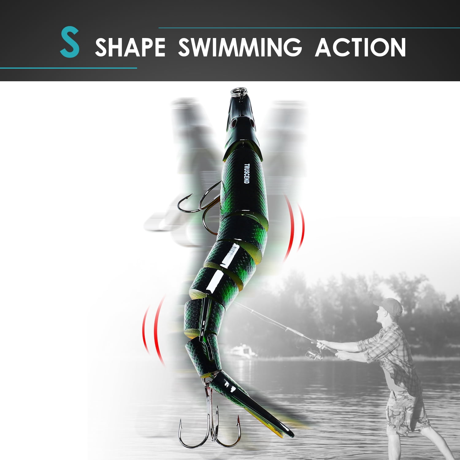 TRUSCEND Swimmax Fishing Lure with BKK Hook， Easy Catch: Wiggling, Vibrating, Rattling with Noise, Heavy-Duty Dyneema Fiber Jointed Swimbait for Bass, Trout, Crappie，Ideal for Family Fishing