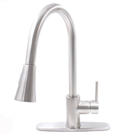 Novatto NKF-H14BN-D Dual Action Single Lever Pull-down Kitchen Faucet w/ Deck Plate Brushed Nickel