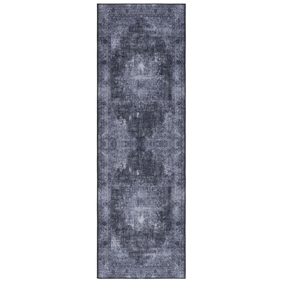 SAFAVIEH Tucson Donovan Oriental Machine Washable Runner Rug, Black/Grey, 2'6" x 10'