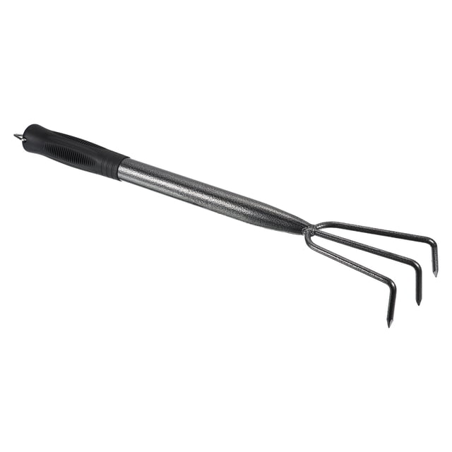 Rastrillo de jardinería de mano Uxcell de 20.7" con 3 púas, mango de acero al carbono de alta resistencia, cultivador de suelo aflojado, negro