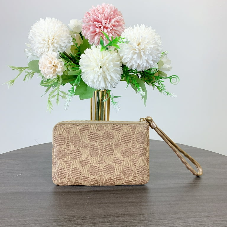 Coach CX255 Corner Zip Wristlet In Signature Canvas IN TAN/LIGHT