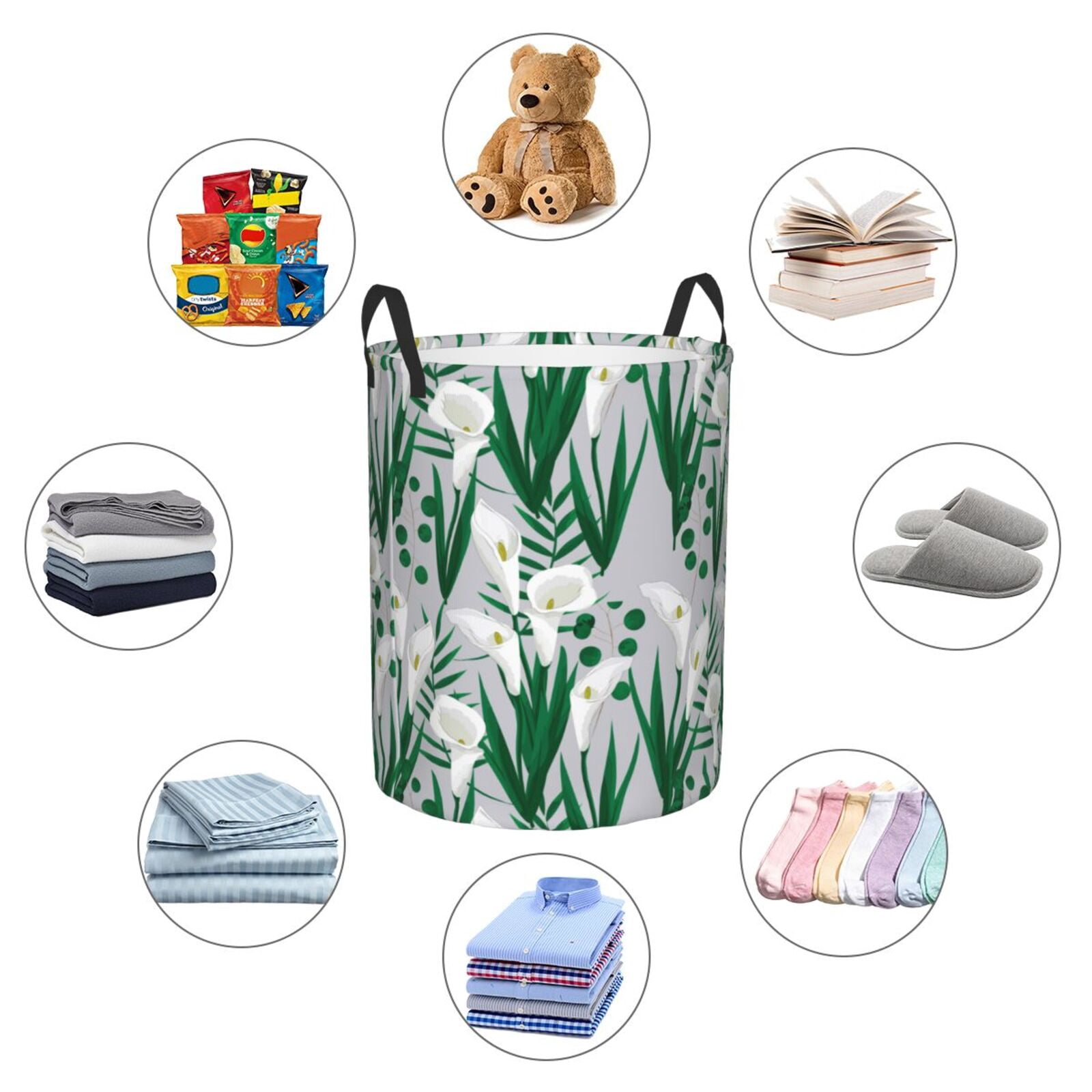 Large Laundry Basket with Handles - Calla Lily Flowers Green Leaves Kids Baby Dirty Clothes Laundry Hamper for Bedroom Aesthetic