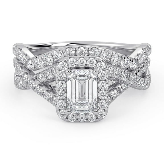 AFFY Infinity Halo Solitaire Bridal Set Ring for Women, IGI Certified 1.40 Carat (ctw) Emerald And Round Lab Grown Diamond Engagement Wedding Ring 14K Solid White Gold F-G, VS-SI Quality Size-4